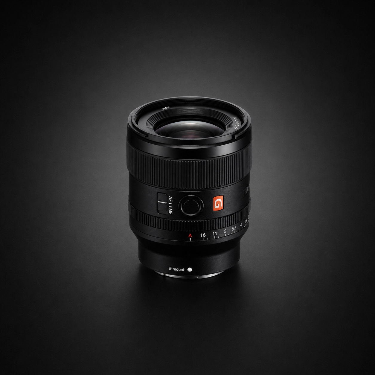 Sony FE 35mm f1.4 G Master lens on a black background