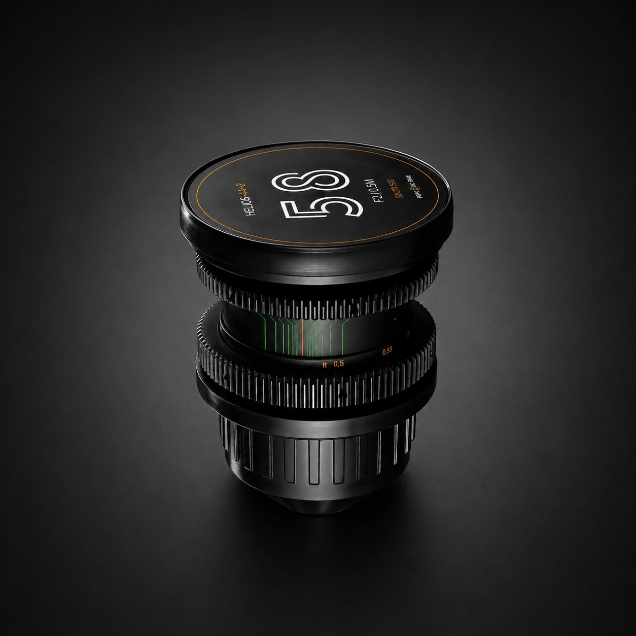 KMZ Helios 44-2 58mm f2.0 lens on a black background