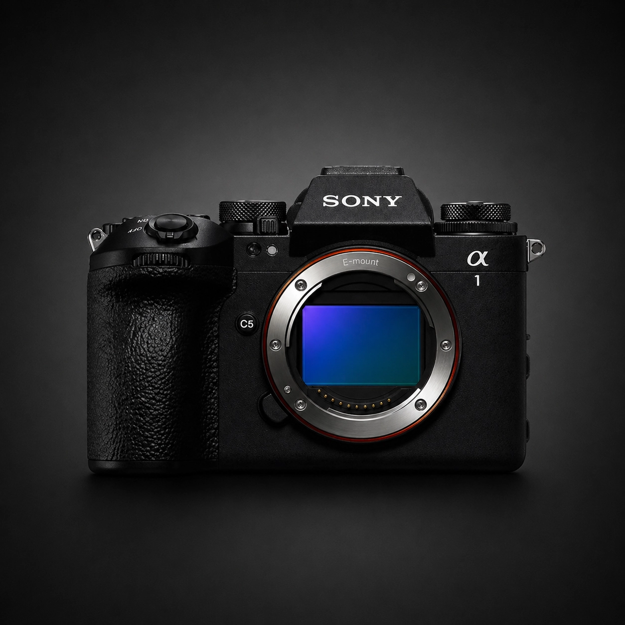 Sony A1 II mirrorless camera body on a black background
