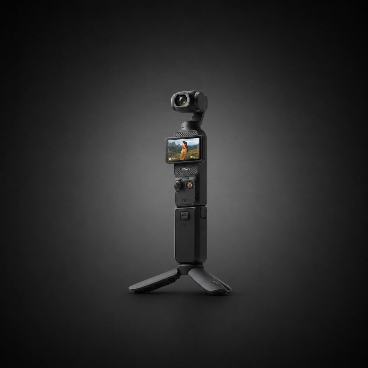 DJI Pocket 3 compact camera on a black background