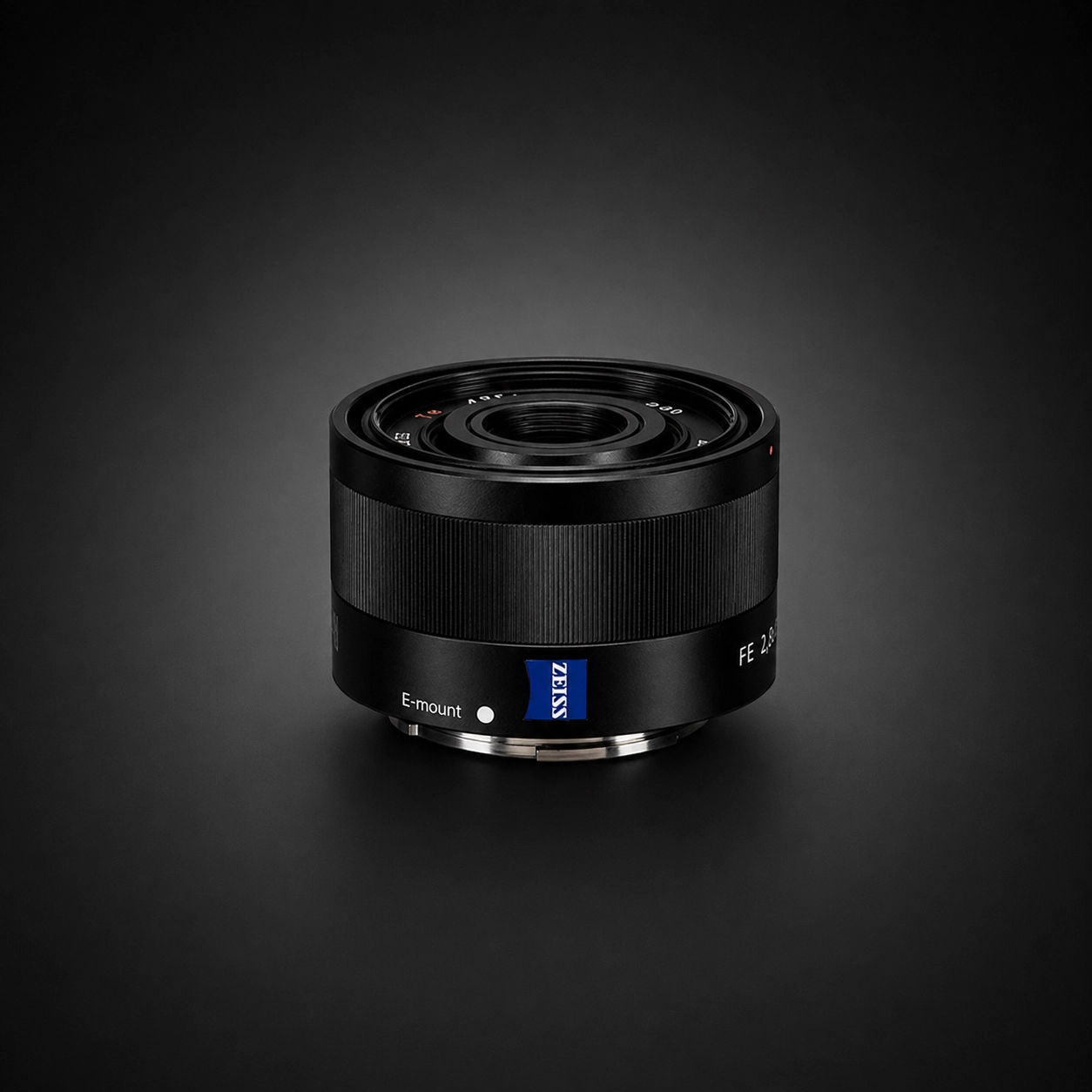 Sony Sonnar T FE 35mm f2.8 ZA lens on a black background